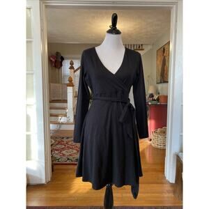 Toad & Co Black Cue Wrap Long Sleeve Dress M Organic Cotton Belted Boho Eco LBD